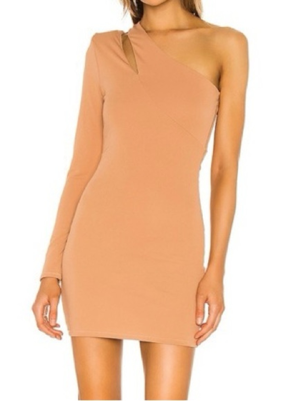 NBD Women's One-Shoulder Long Sleeve Dress in Beige